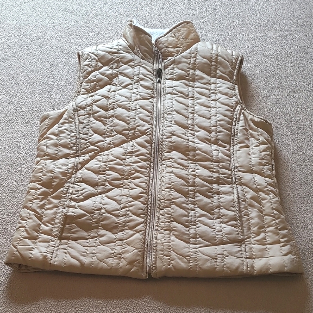 Laura Scott Women's Quilted Tan Vest Zip Up, Size Large